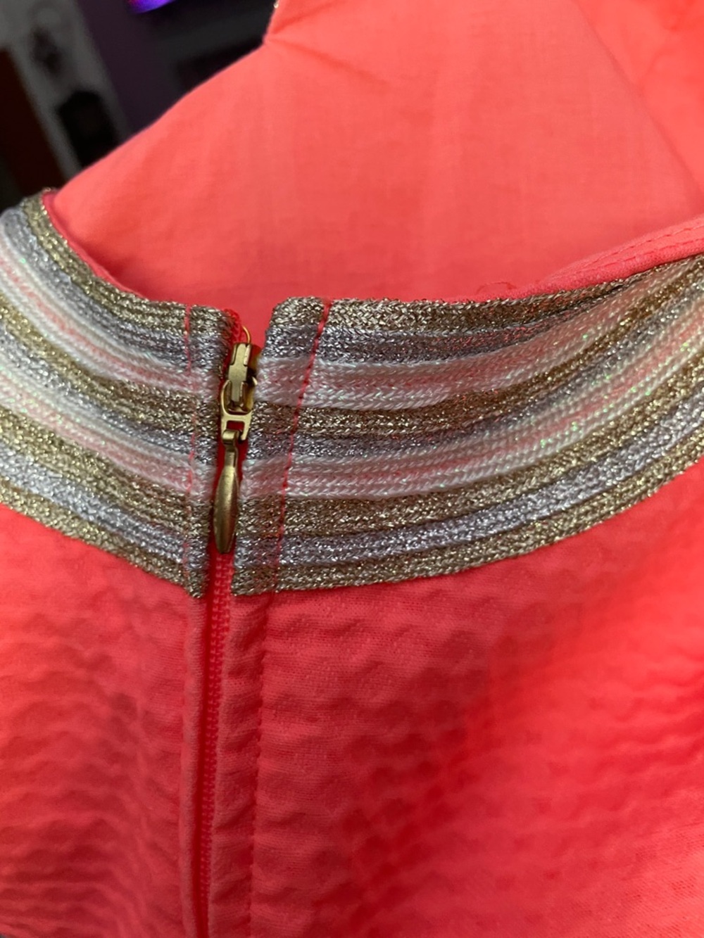 Lilly Pulitzer Valli Hot Coral Mini Dress with Metallic Trim Sz 2 - Picture 6 of 7